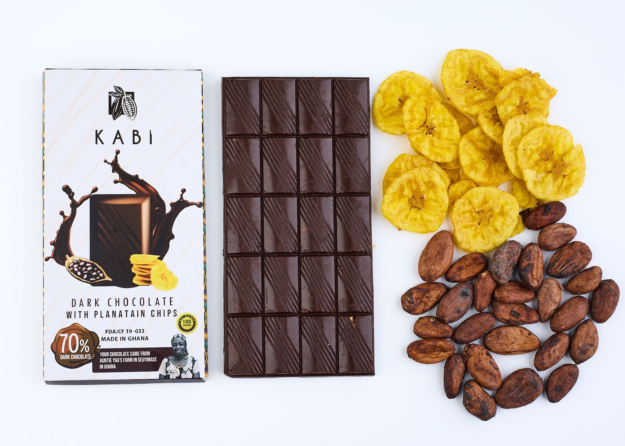 Tablette de chocolat noir 70% et éclats de banane plantain