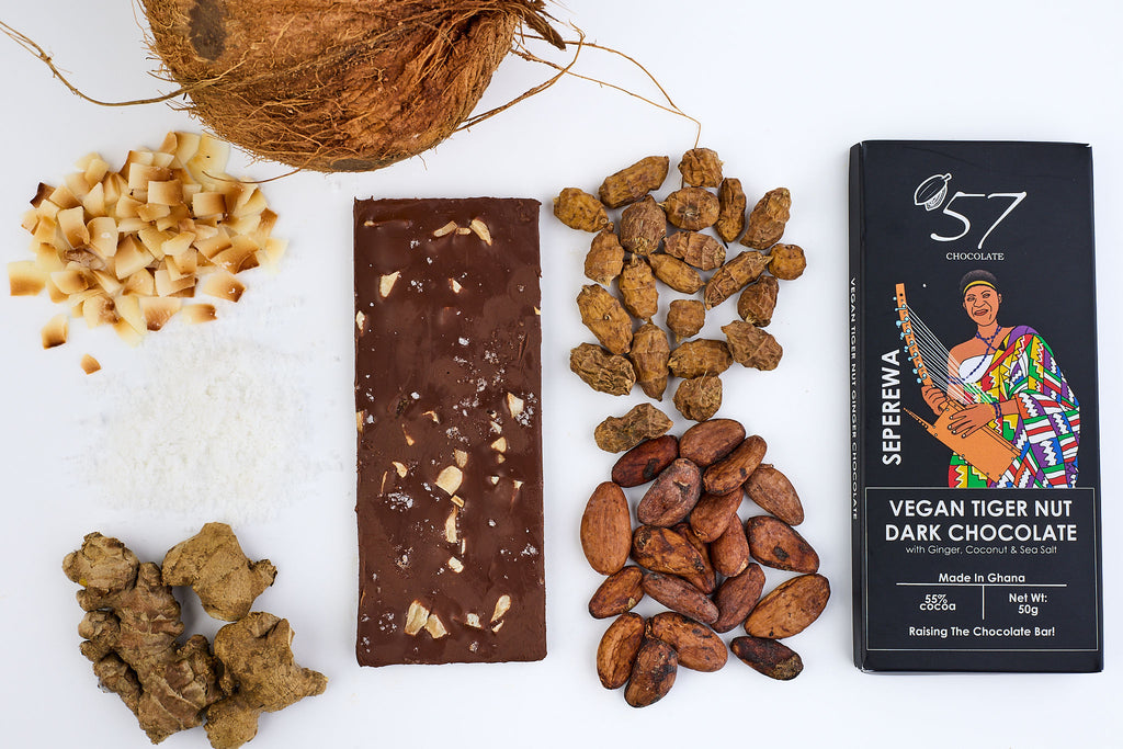 Tablette de chocolat noir vegan - gingembre, noix de coco et sel marin